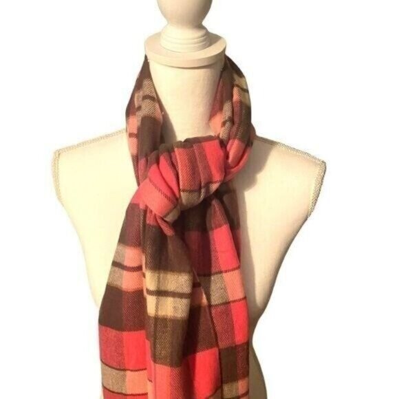 Gap Womens Pink Plaid Scarf Wrap Cabincore Fringe Pink Preppy Academia - Picture 3 of 8